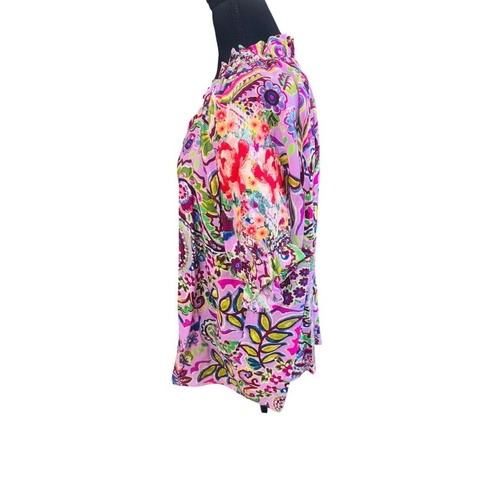Savanna Jane Boho Lilac Paisley Print Blouse With Floral Embroidery On Sleeves M - Picture 9 of 9